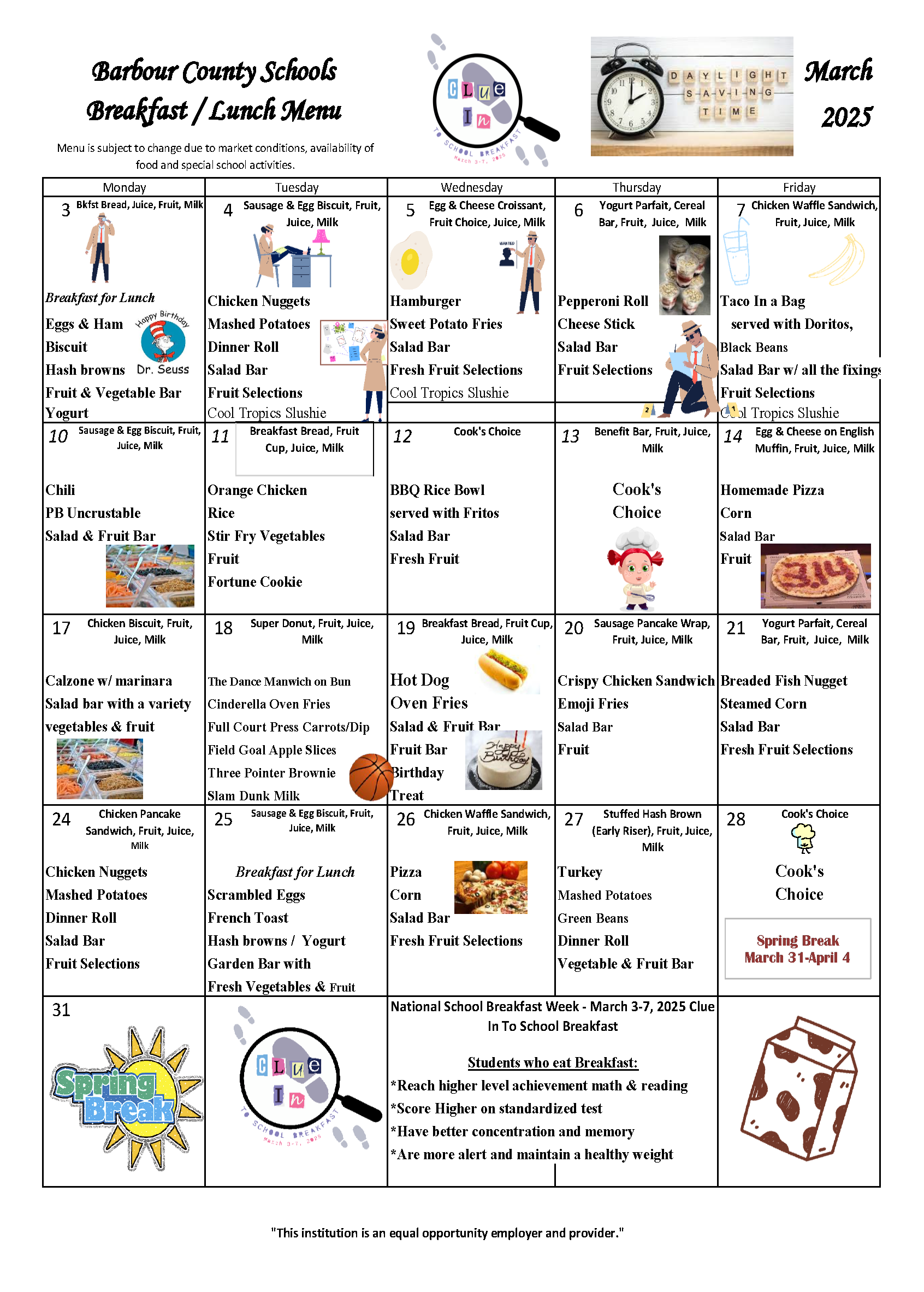 March 2025 Breakfast & Lunch Menu
